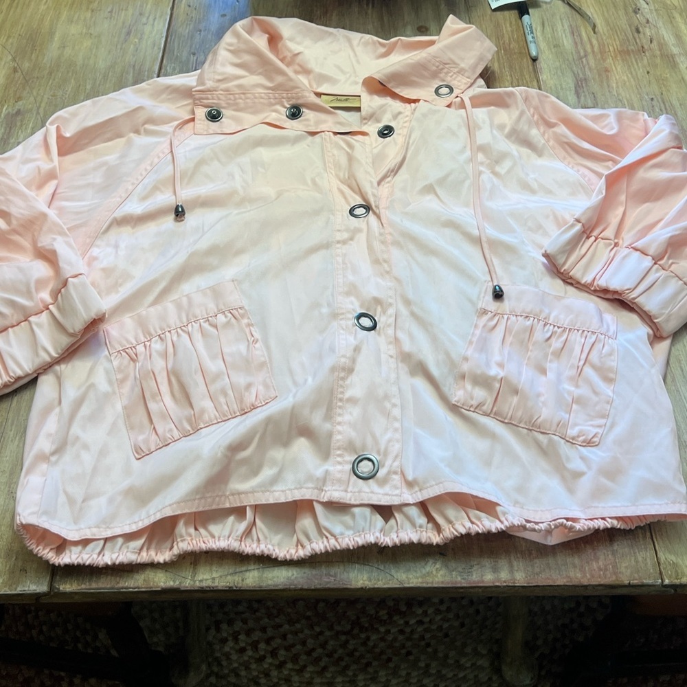 Viotto,Blush Peplum Windbreaker Jacket Lightweight Utility Snap-Front SIZE L - Picture 9 of 12